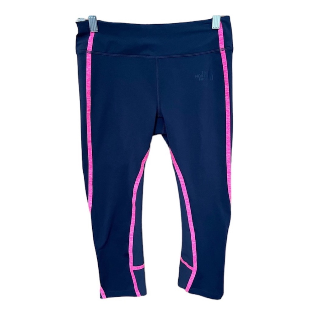 The North Face "Dynamix" Athletic Blue Capri Leggings with Pink Contrast Piping